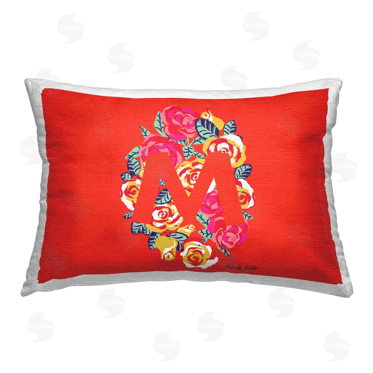 Hannah Byatt Floral Initial Letter M Outdoor Quick-Dry Polyester Printed Throw Pillow