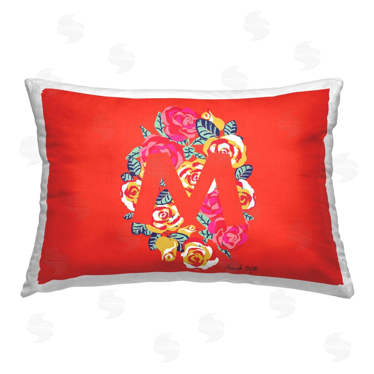 Hannah Byatt Floral Initial Letter M Printed Plush Polyester Throw Pillow