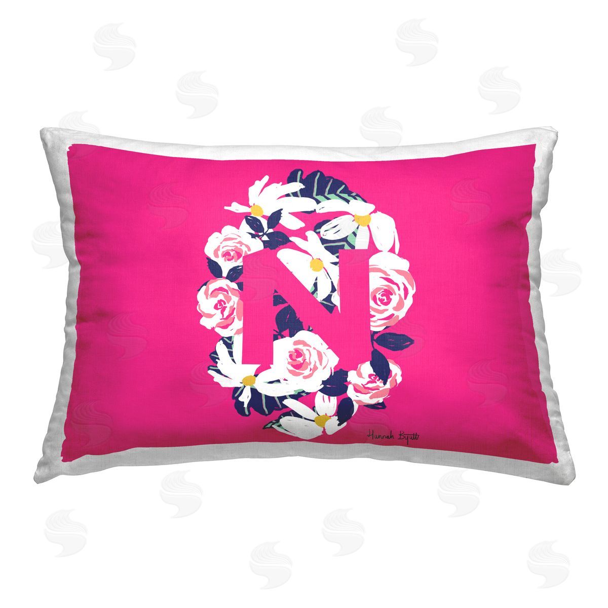 Hannah Byatt Floral Initial Letter N Printed Plush Polyester Throw Pillow