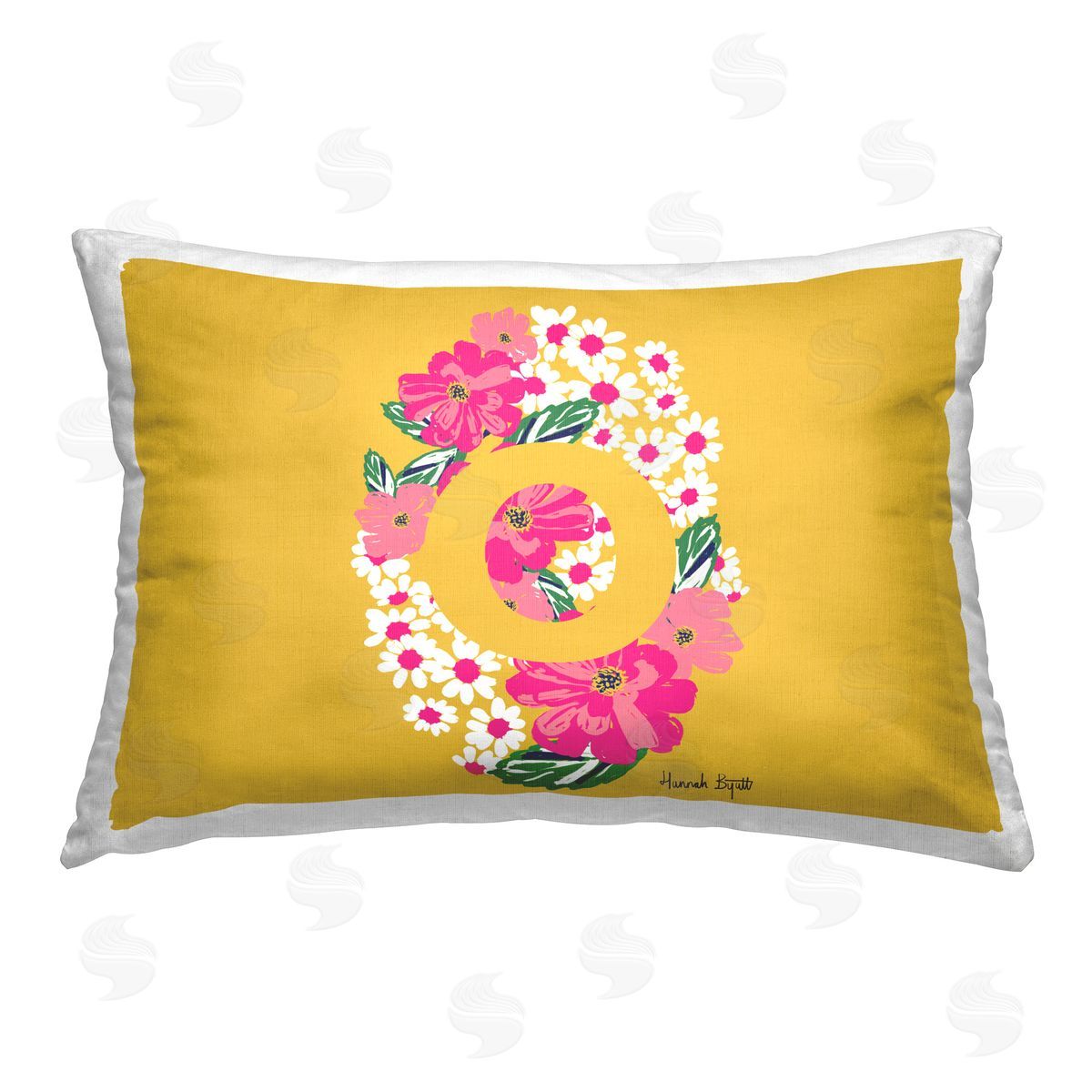 Hannah Byatt Floral Initial Letter O Printed Plush Polyester Throw Pillow