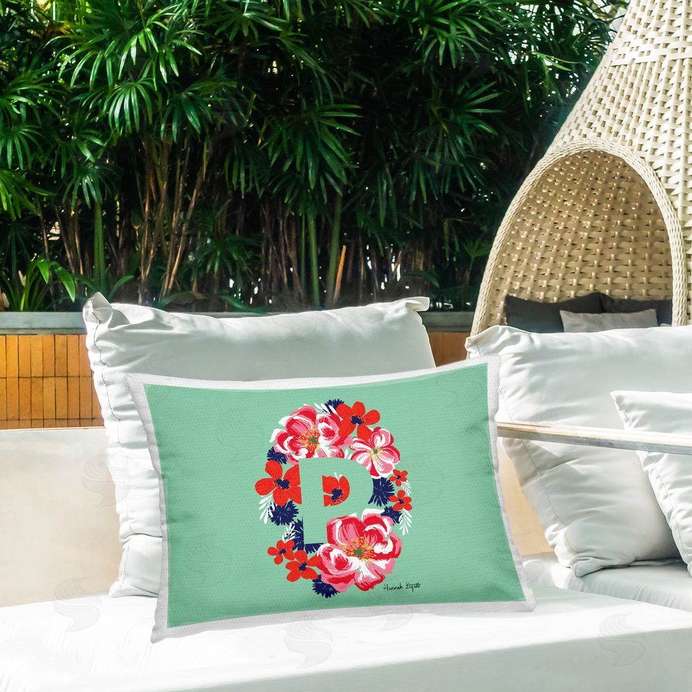 Hannah Byatt Floral Initial Letter P Outdoor Quick-Dry Polyester Printed Throw Pillow in Back Yard