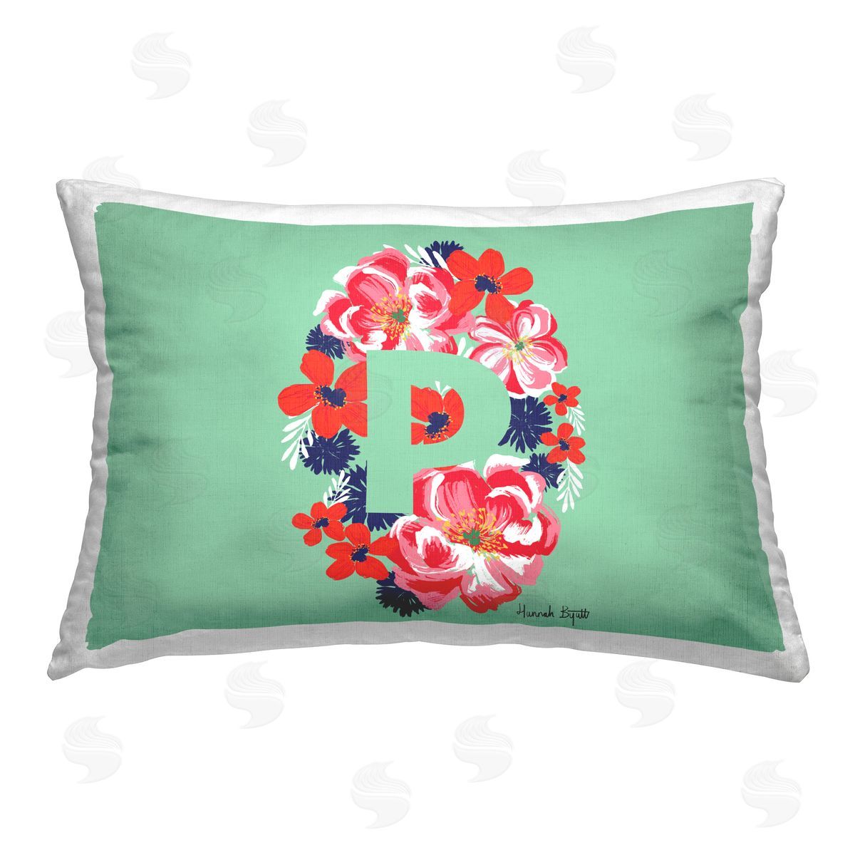 Hannah Byatt Floral Initial Letter P Printed Plush Polyester Throw Pillow