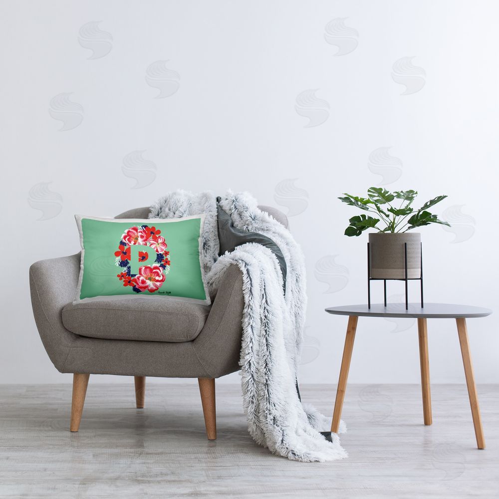 Hannah Byatt Floral Initial Letter P Printed Plush Polyester Throw Pillow On Chair