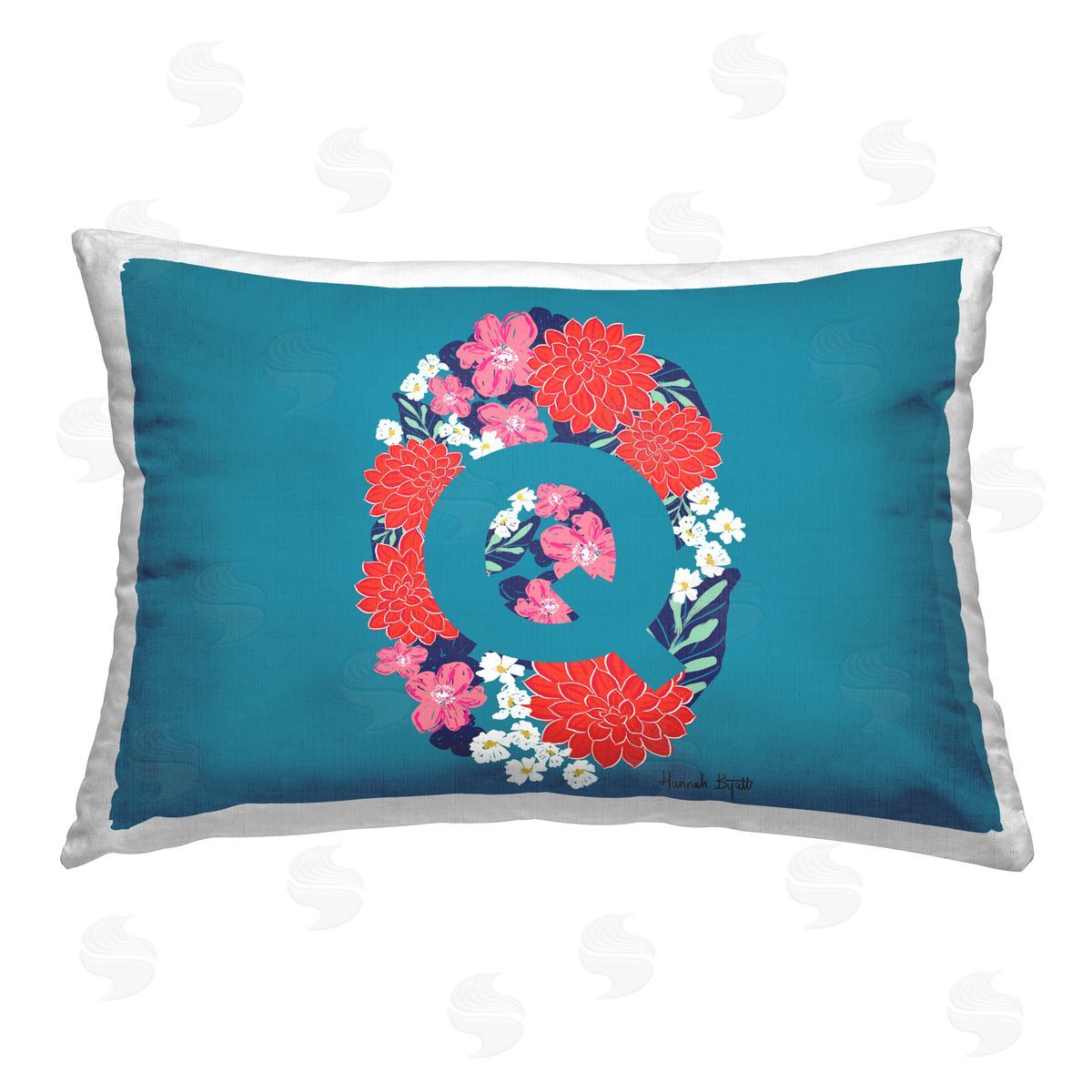 Hannah Byatt Floral Initial Letter Q Printed Plush Polyester Throw Pillow