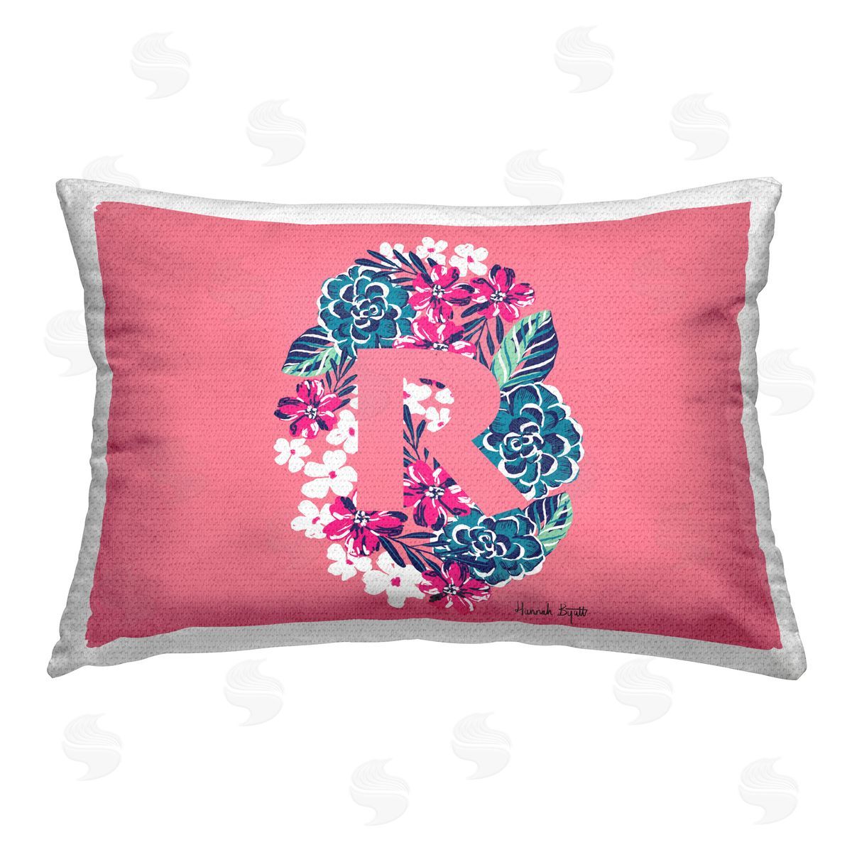 Hannah Byatt Floral Initial Letter R Outdoor Quick-Dry Polyester Printed Throw Pillow