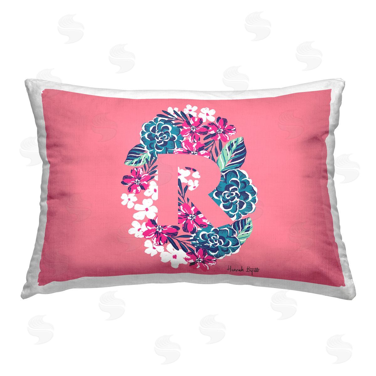 Hannah Byatt Floral Initial Letter R Printed Plush Polyester Throw Pillow