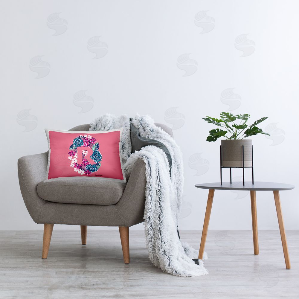 Hannah Byatt Floral Initial Letter R Printed Plush Polyester Throw Pillow On Chair