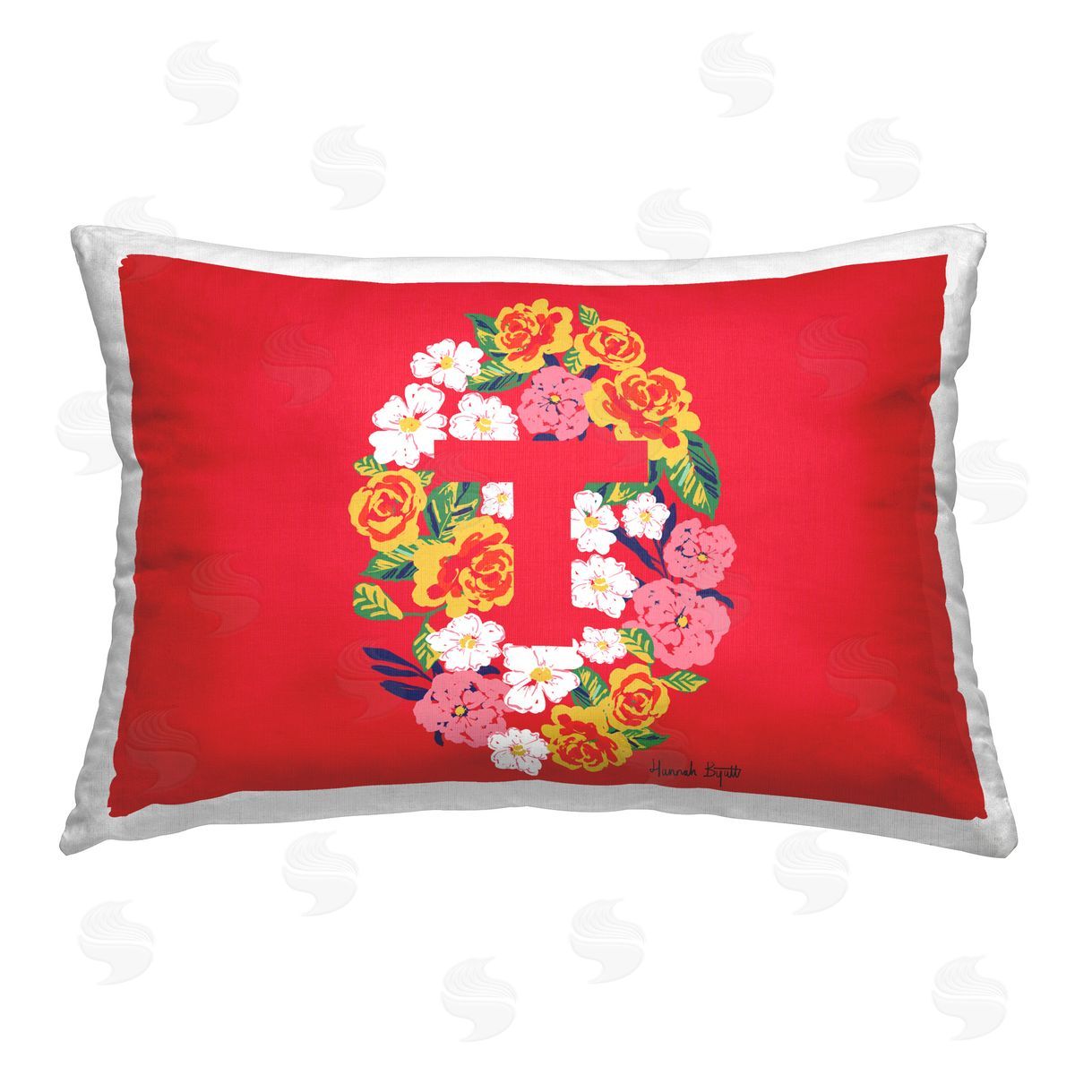Hannah Byatt Floral Initial Letter T Printed Plush Polyester Throw Pillow