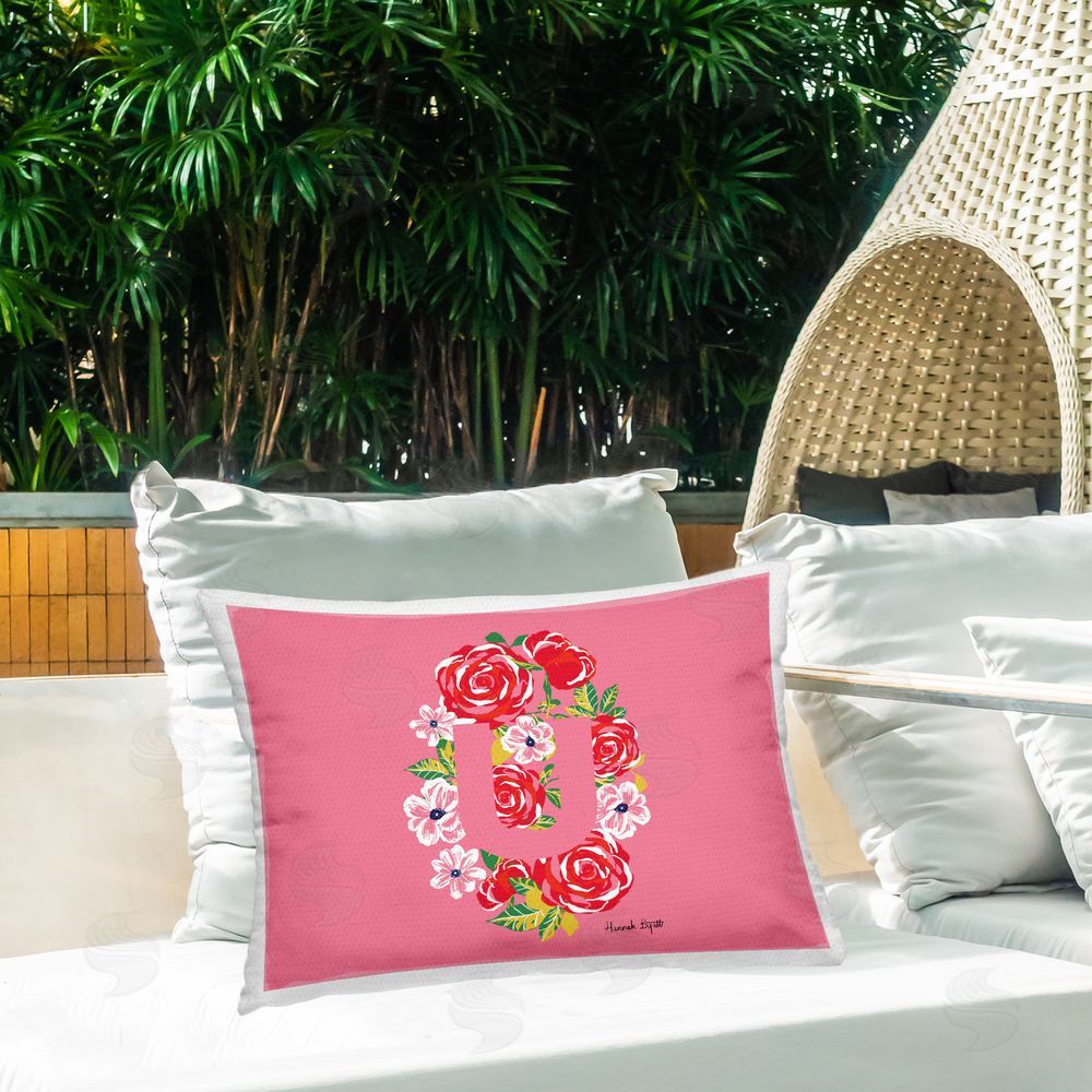 Hannah Byatt Floral Initial Letter U Outdoor Quick-Dry Polyester Printed Throw Pillow in Back Yard