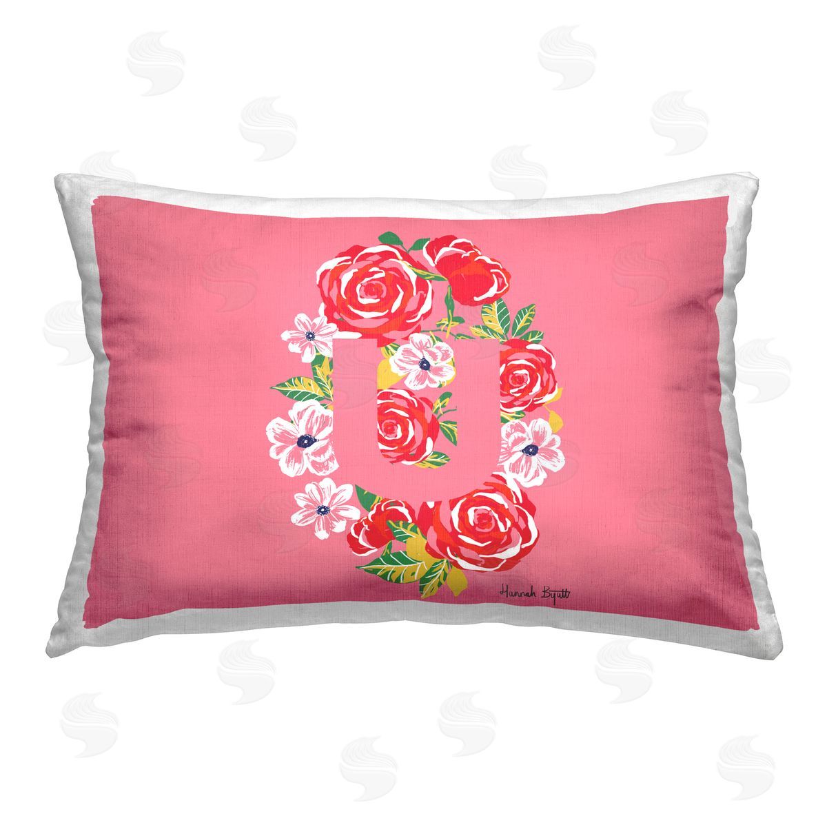 Hannah Byatt Floral Initial Letter U Printed Plush Polyester Throw Pillow