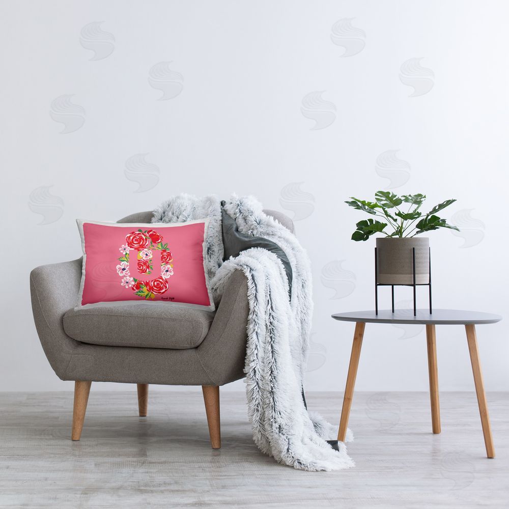 Hannah Byatt Floral Initial Letter U Printed Plush Polyester Throw Pillow On Chair