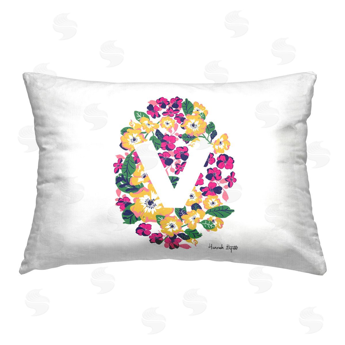 Hannah Byatt Floral Initial Letter V Printed Plush Polyester Throw Pillow