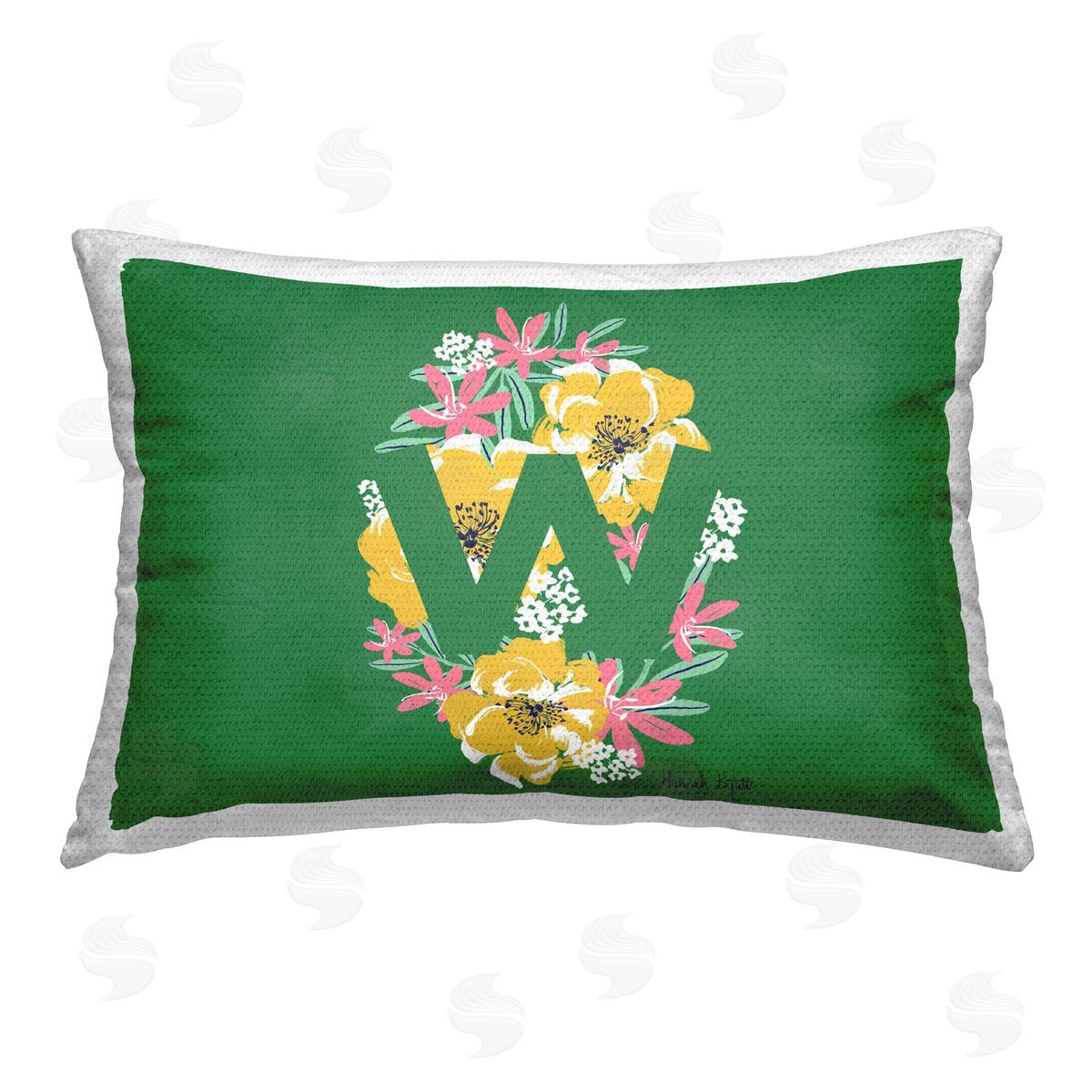 Hannah Byatt Floral Initial Letter W Outdoor Quick-Dry Polyester Printed Throw Pillow