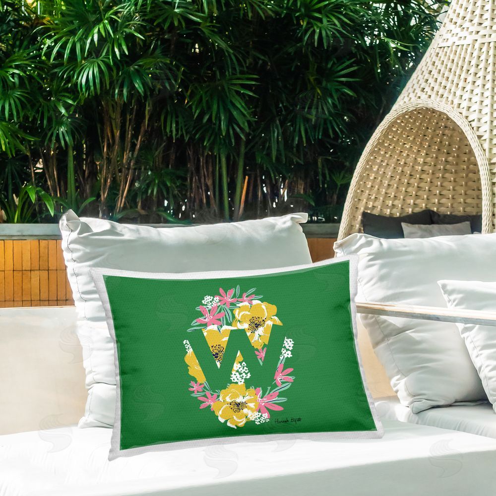 Hannah Byatt Floral Initial Letter W Outdoor Quick-Dry Polyester Printed Throw Pillow in Back Yard
