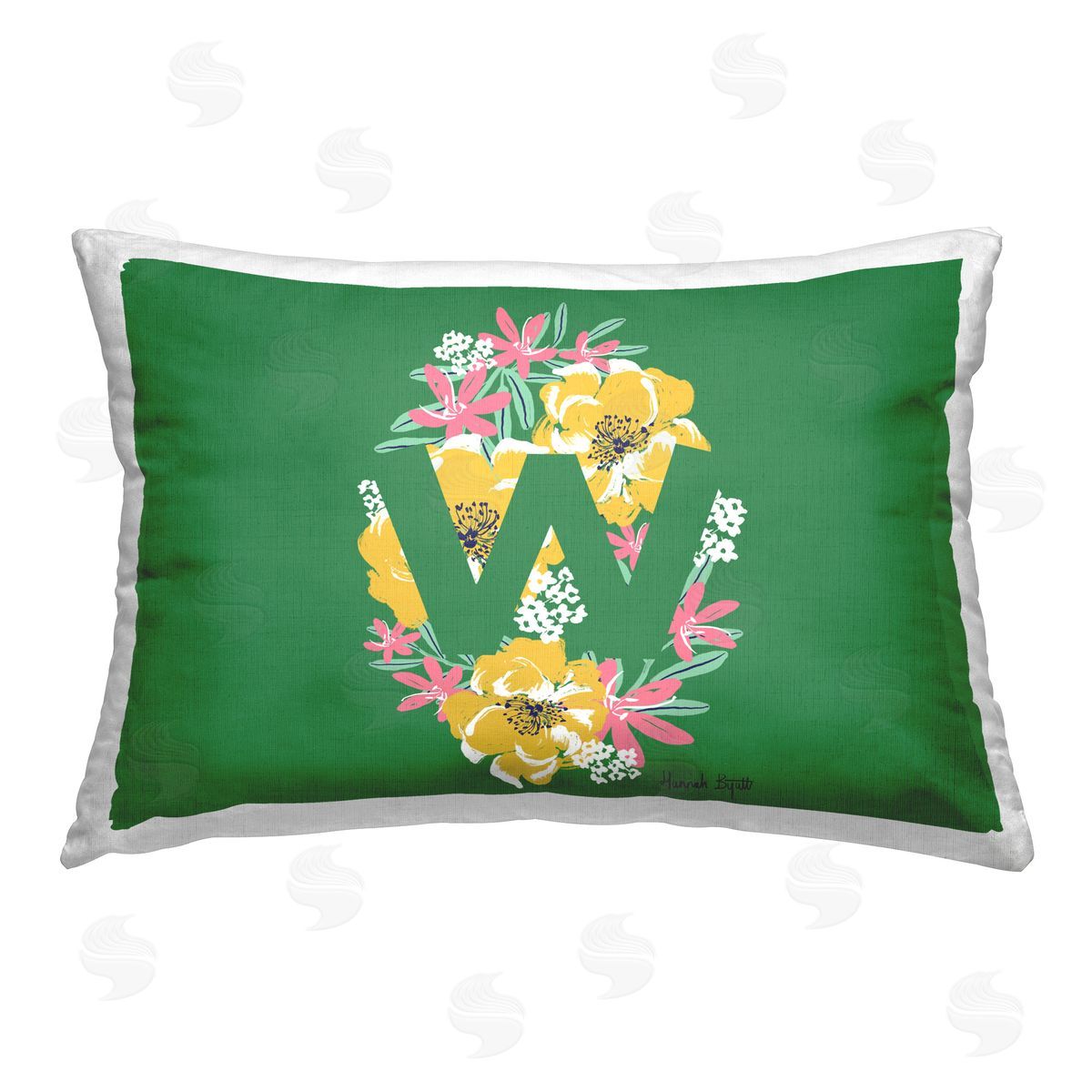 Hannah Byatt Floral Initial Letter W Printed Plush Polyester Throw Pillow