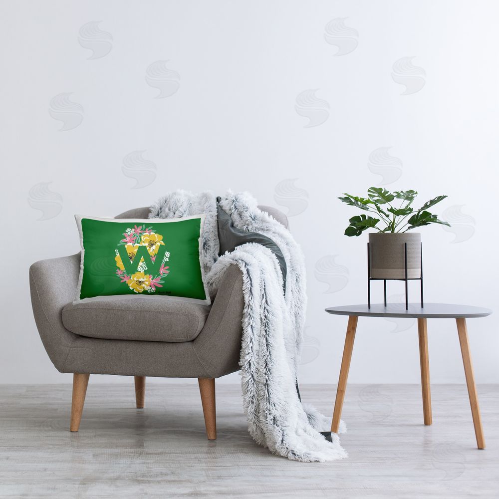 Hannah Byatt Floral Initial Letter W Printed Plush Polyester Throw Pillow On Chair