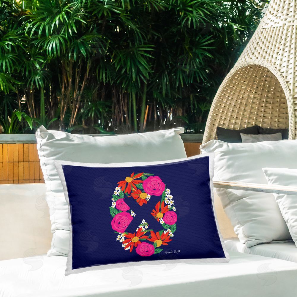 Hannah Byatt Floral Initial Letter X Outdoor Quick-Dry Polyester Printed Throw Pillow in Back Yard