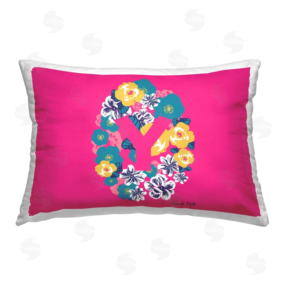 Hannah Byatt Floral Initial Letter Y Printed Plush Polyester Throw Pillow