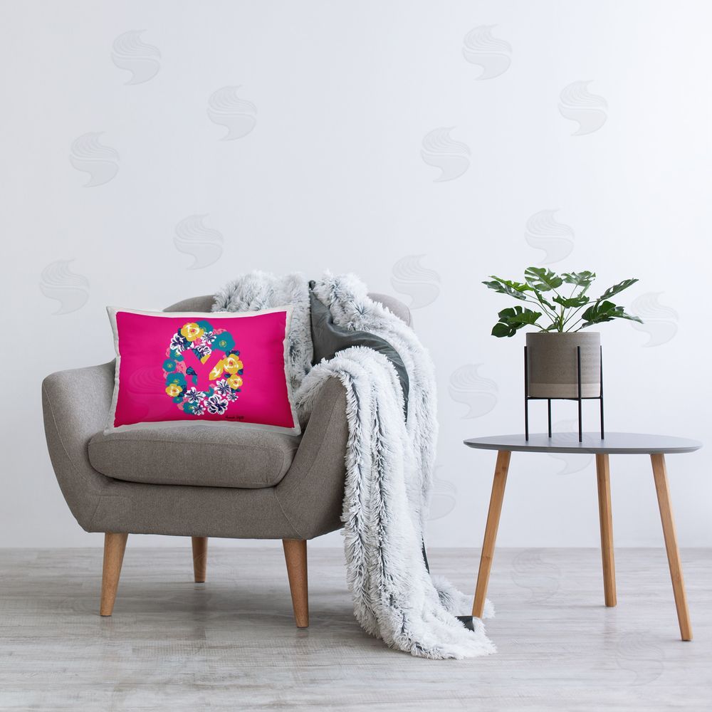 Hannah Byatt Floral Initial Letter Y Printed Plush Polyester Throw Pillow On Chair