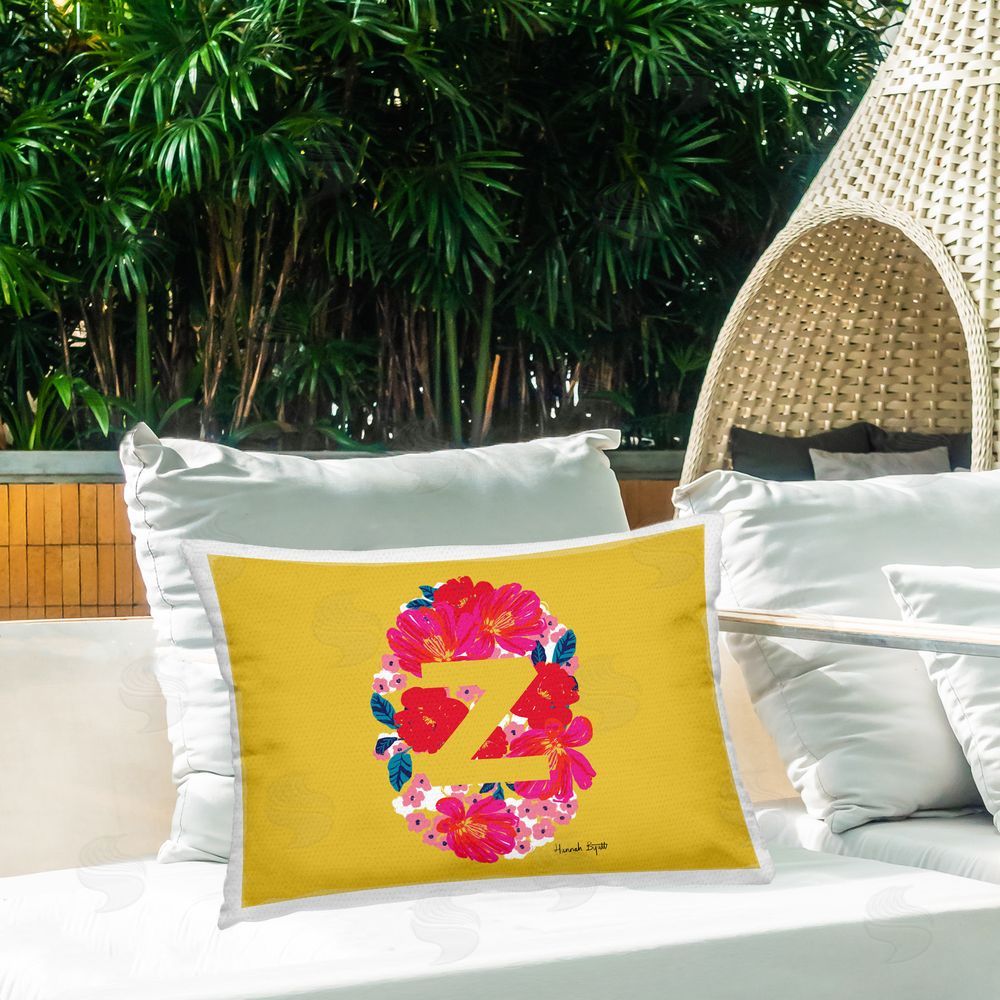 Hannah Byatt Floral Initial Letter Z Outdoor Quick-Dry Polyester Printed Throw Pillow in Back Yard