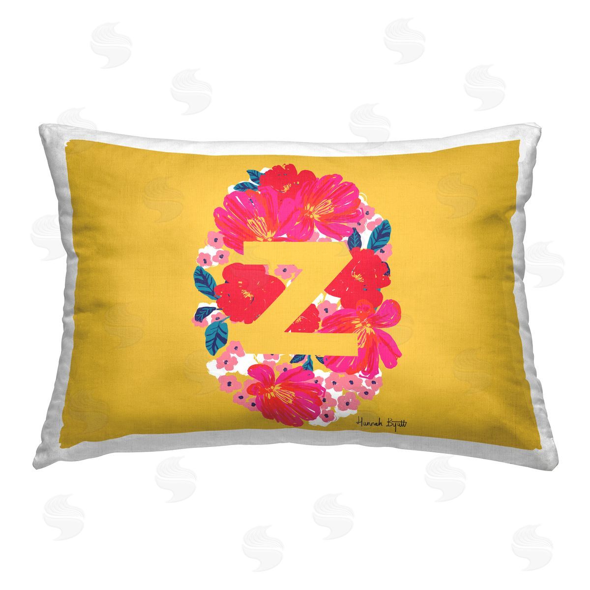 Hannah Byatt Floral Initial Letter Z Printed Plush Polyester Throw Pillow