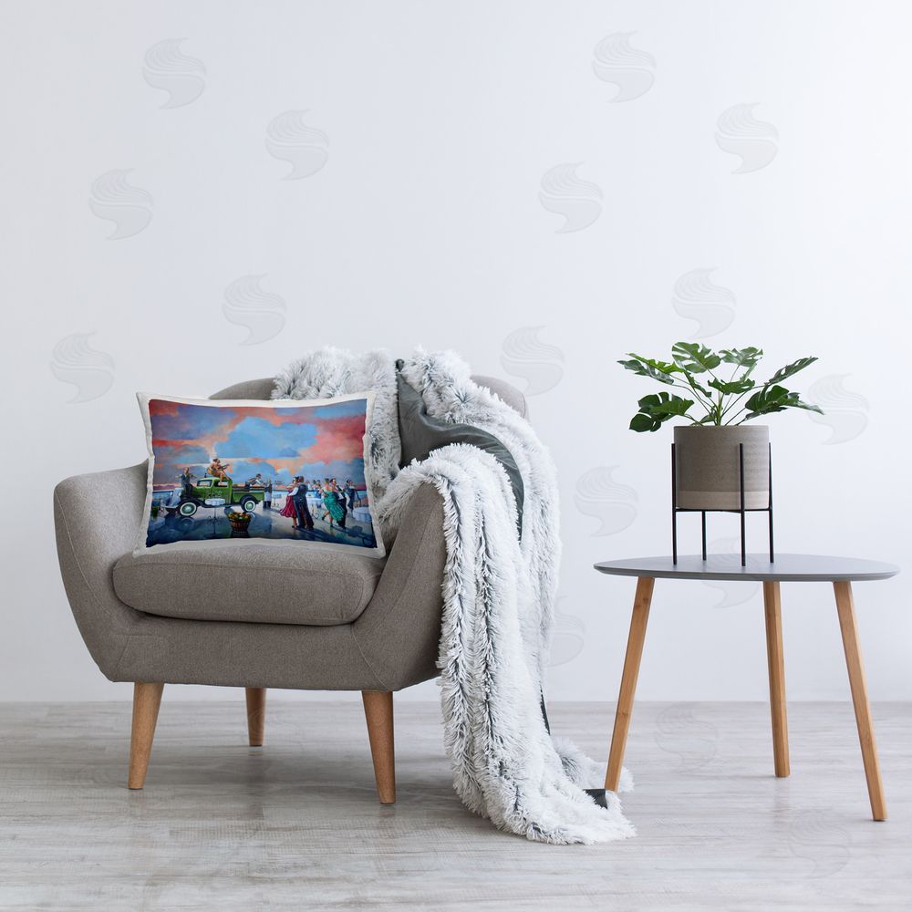 Ronald West Beach Ballroom Dance Printed Plush Polyester Throw Pillow On Chair