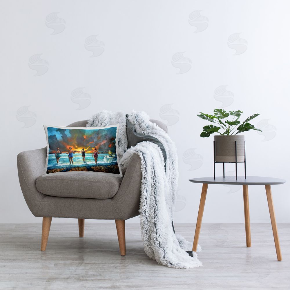 Ronald West Elegant Ladies on Beach Printed Plush Polyester Throw Pillow On Chair