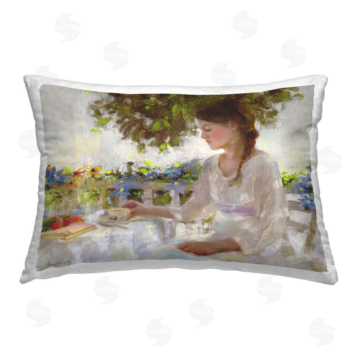 Katie Swatland Classic Tea Party Girl Printed Plush Polyester Throw Pillow