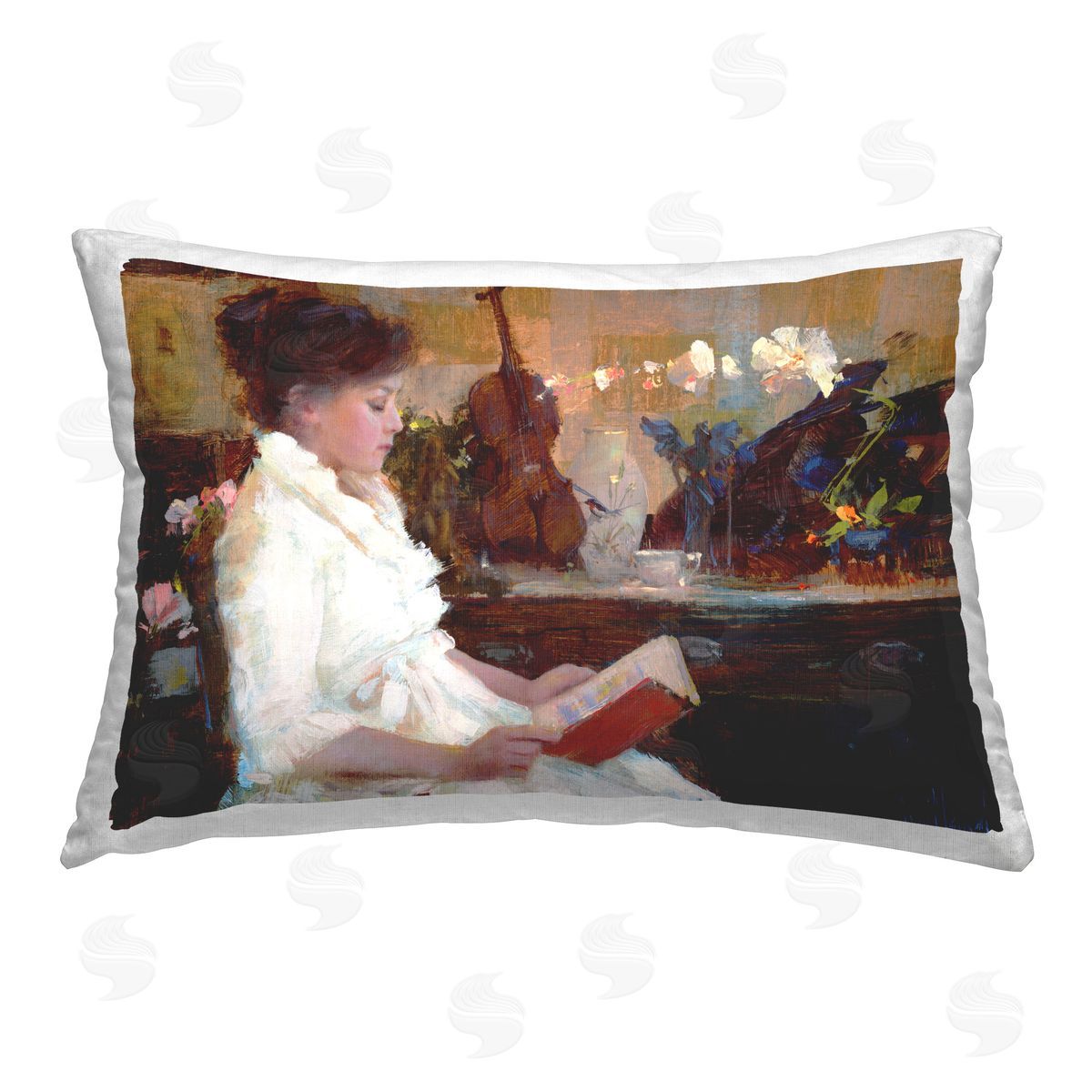 Katie Swatland Classic Girl Reading Printed Plush Polyester Throw Pillow