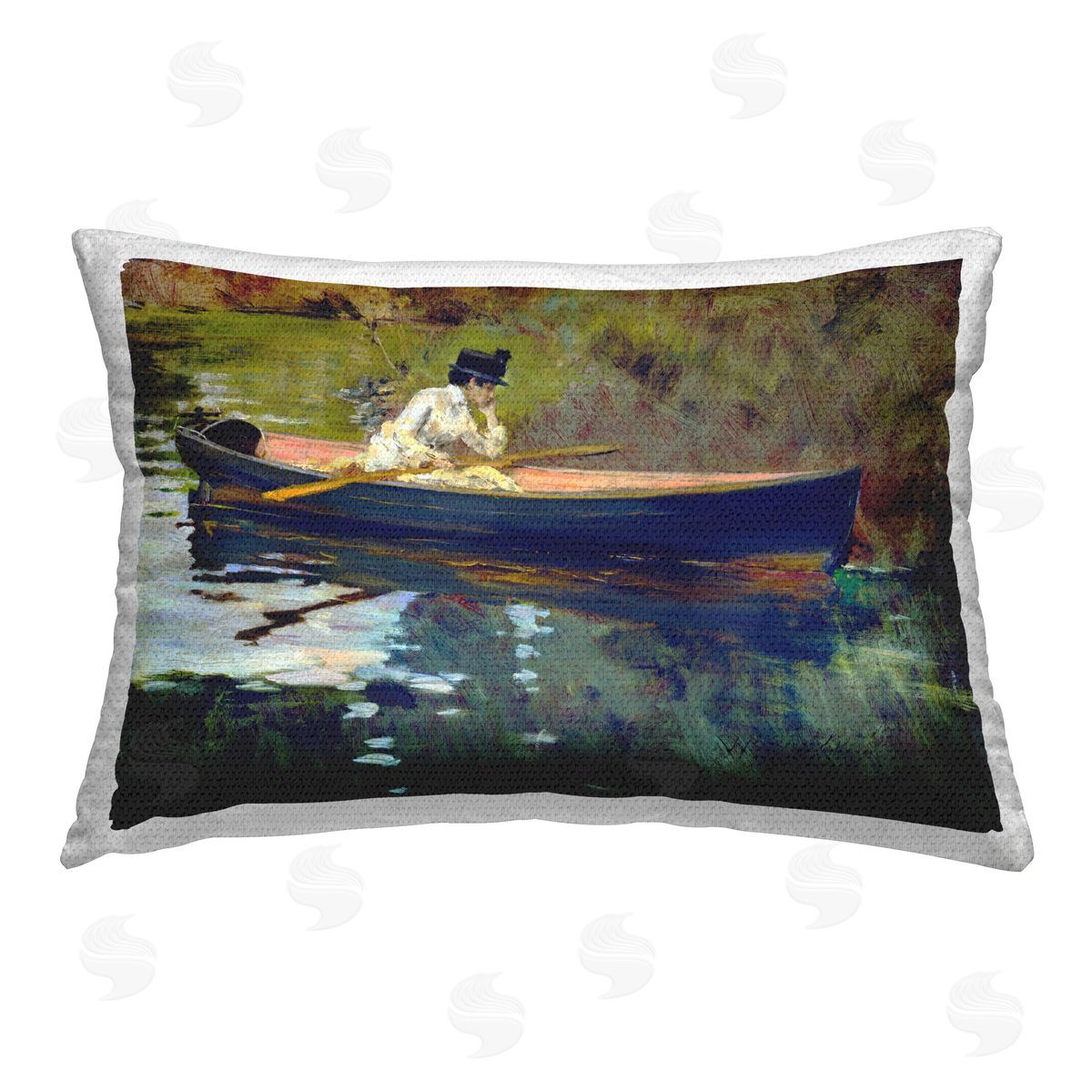 CAD Designs Thoughtful Woman on Canoe Outdoor Quick-Dry Polyester Printed Throw Pillow