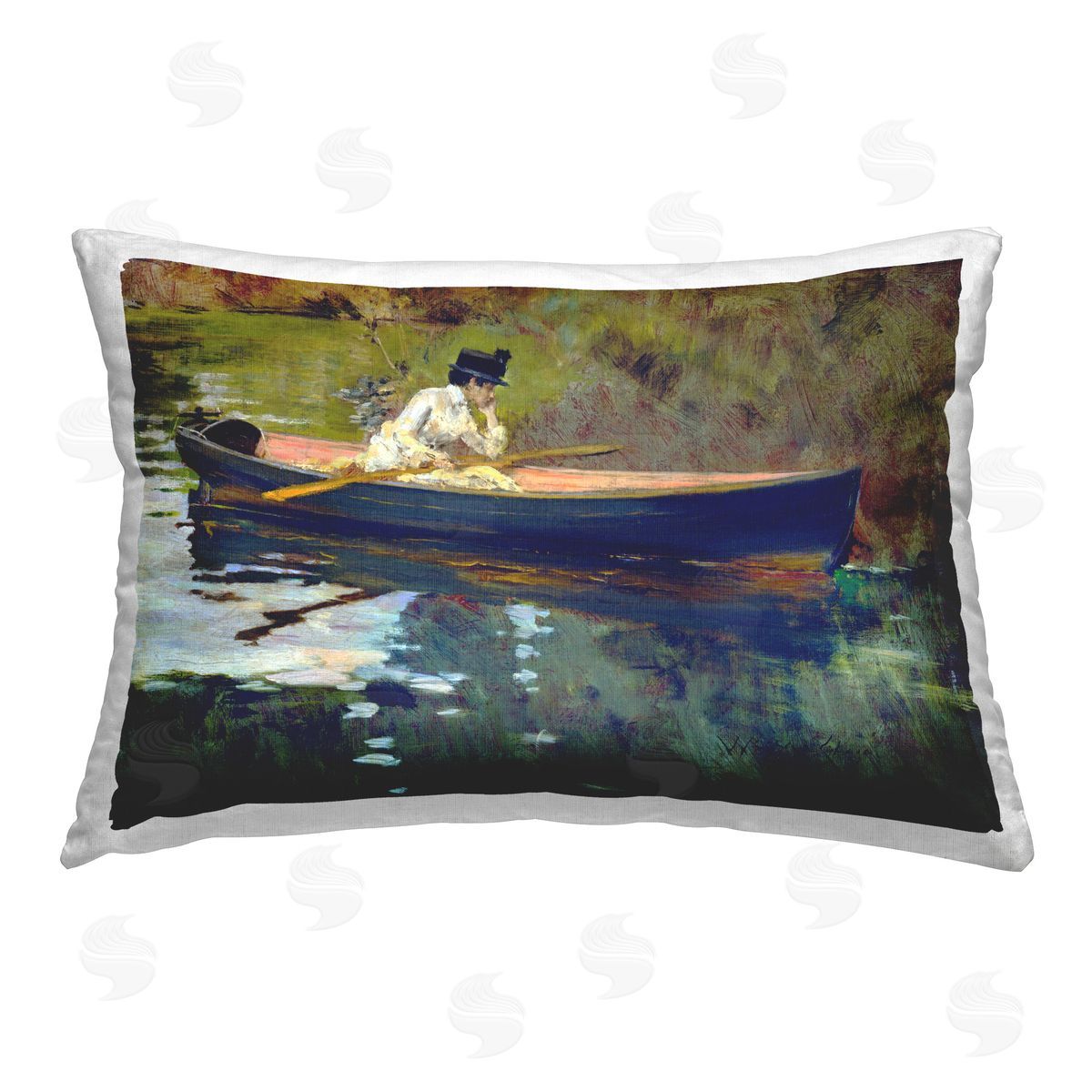 CAD Designs Thoughtful Woman on Canoe Printed Plush Polyester Throw Pillow