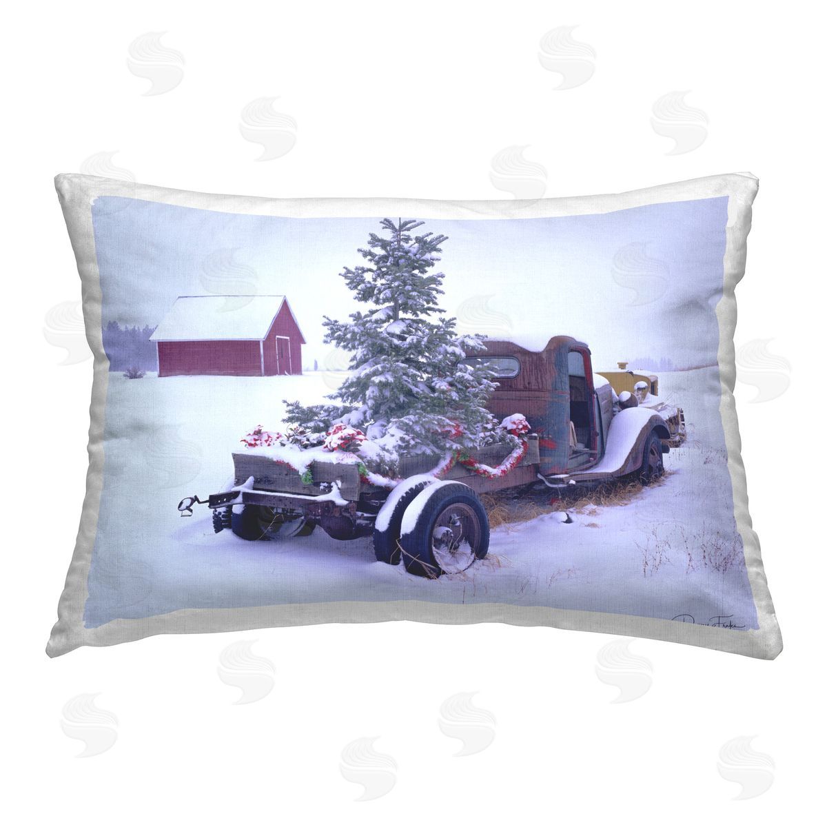 Dennis Frates Christmas Tree Truck Printed Plush Polyester Throw Pillow