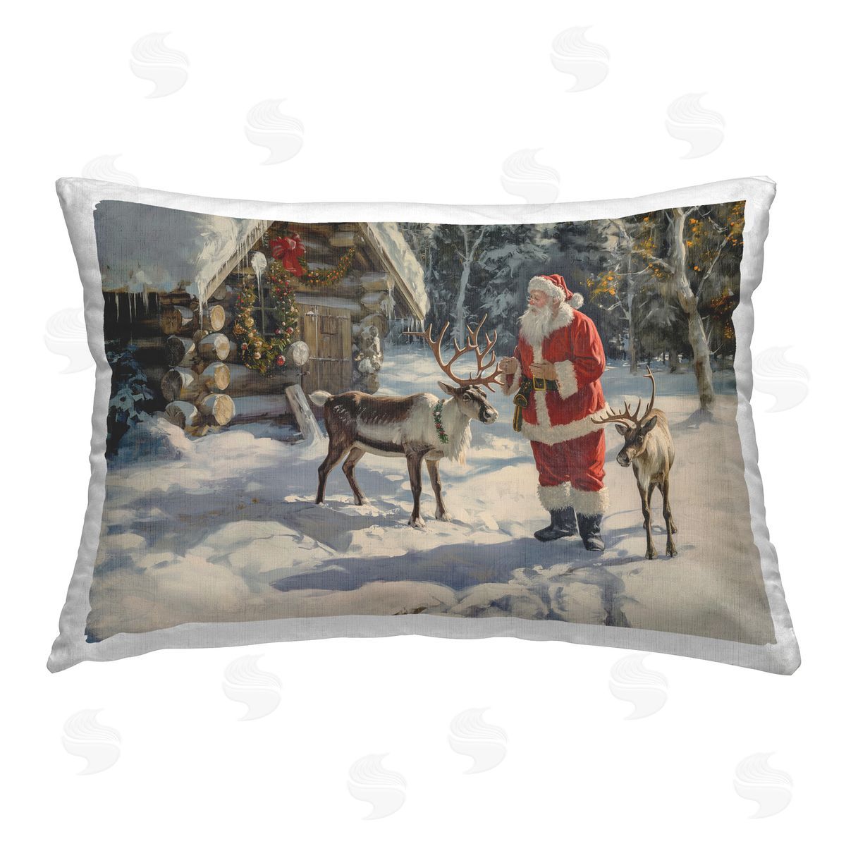 Imagine It Images Santa & Reindeer Scene Printed Plush Polyester Throw Pillow