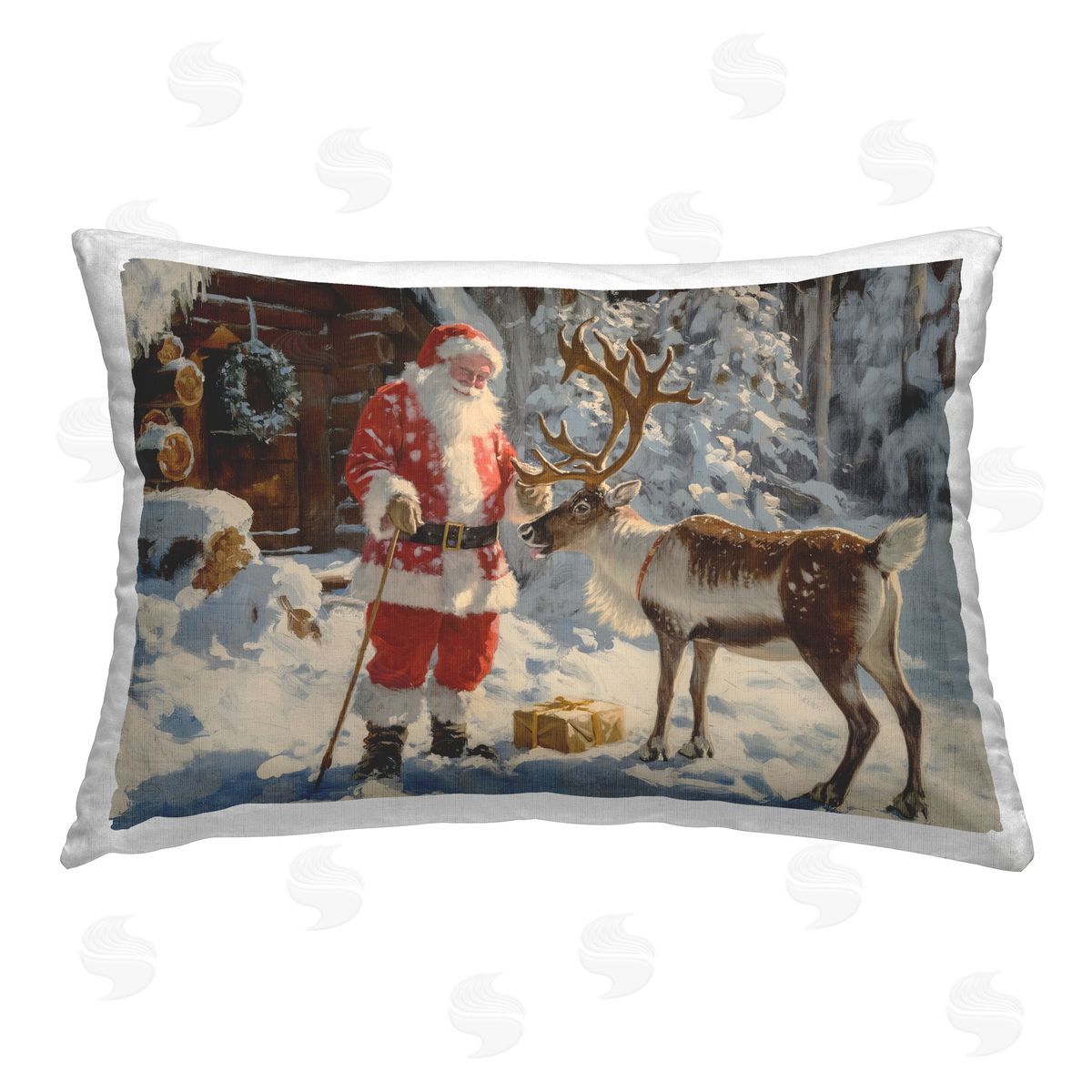 Imagine It Images Santa with Reindeer Scene Printed Plush Polyester Throw Pillow