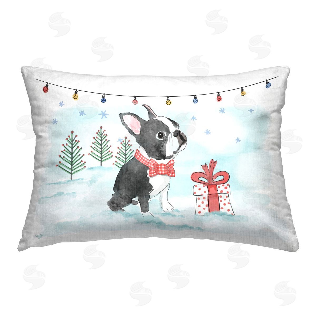 Mollie B. Snowy Boston Terrier Printed Plush Polyester Throw Pillow