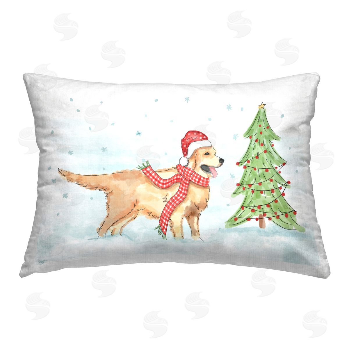 Mollie B. Snowy Labrador Scene Printed Plush Polyester Throw Pillow