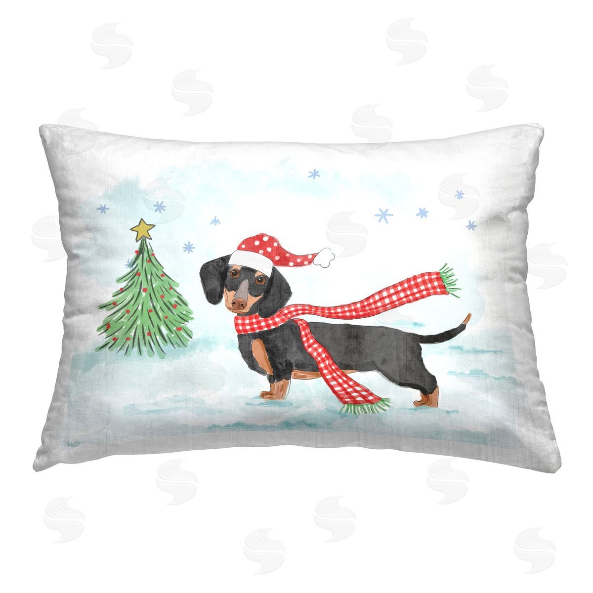 Mollie B. Dachshund with Scarf Printed Plush Polyester Throw Pillow