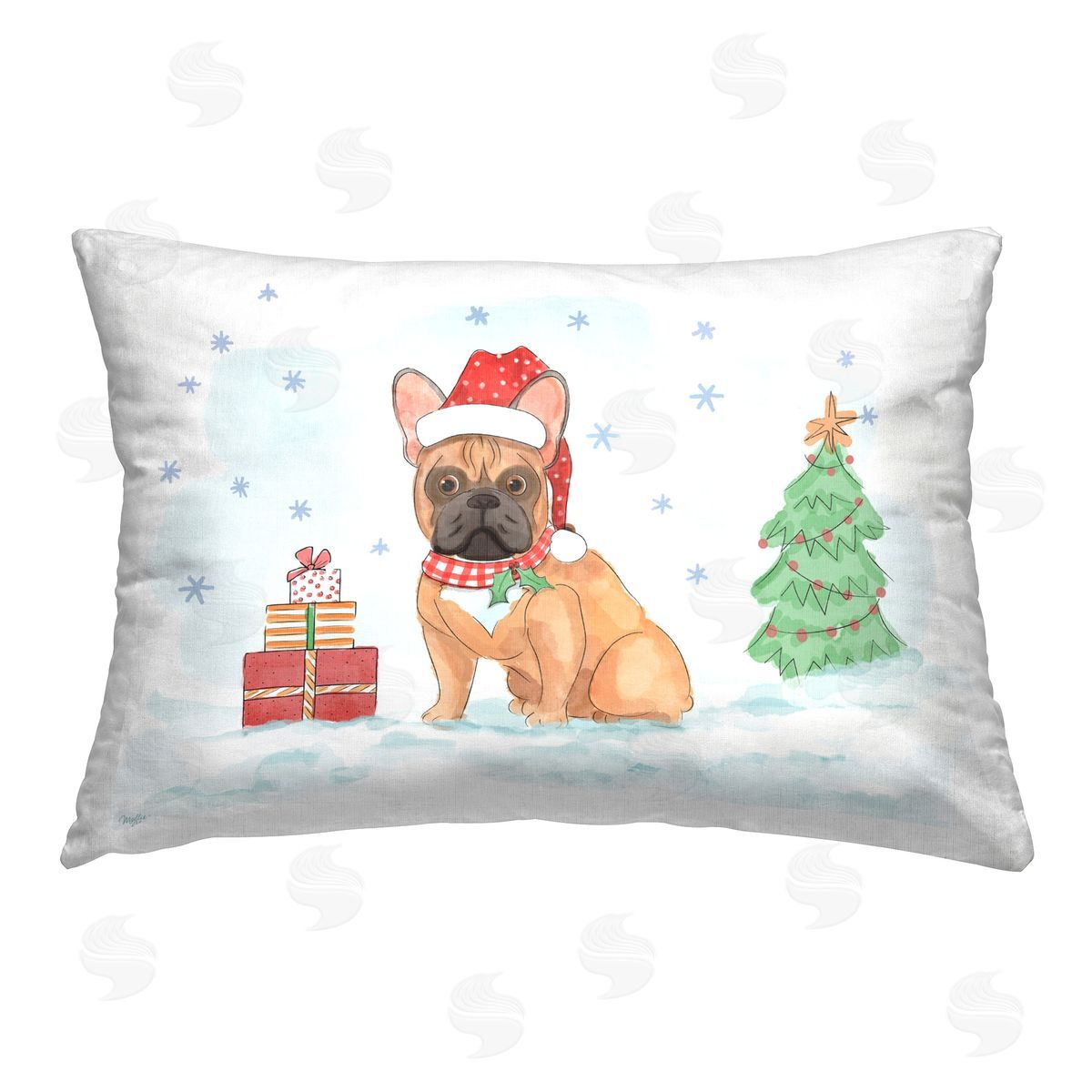 Mollie B. Holiday Dog in Snow Printed Plush Polyester Throw Pillow