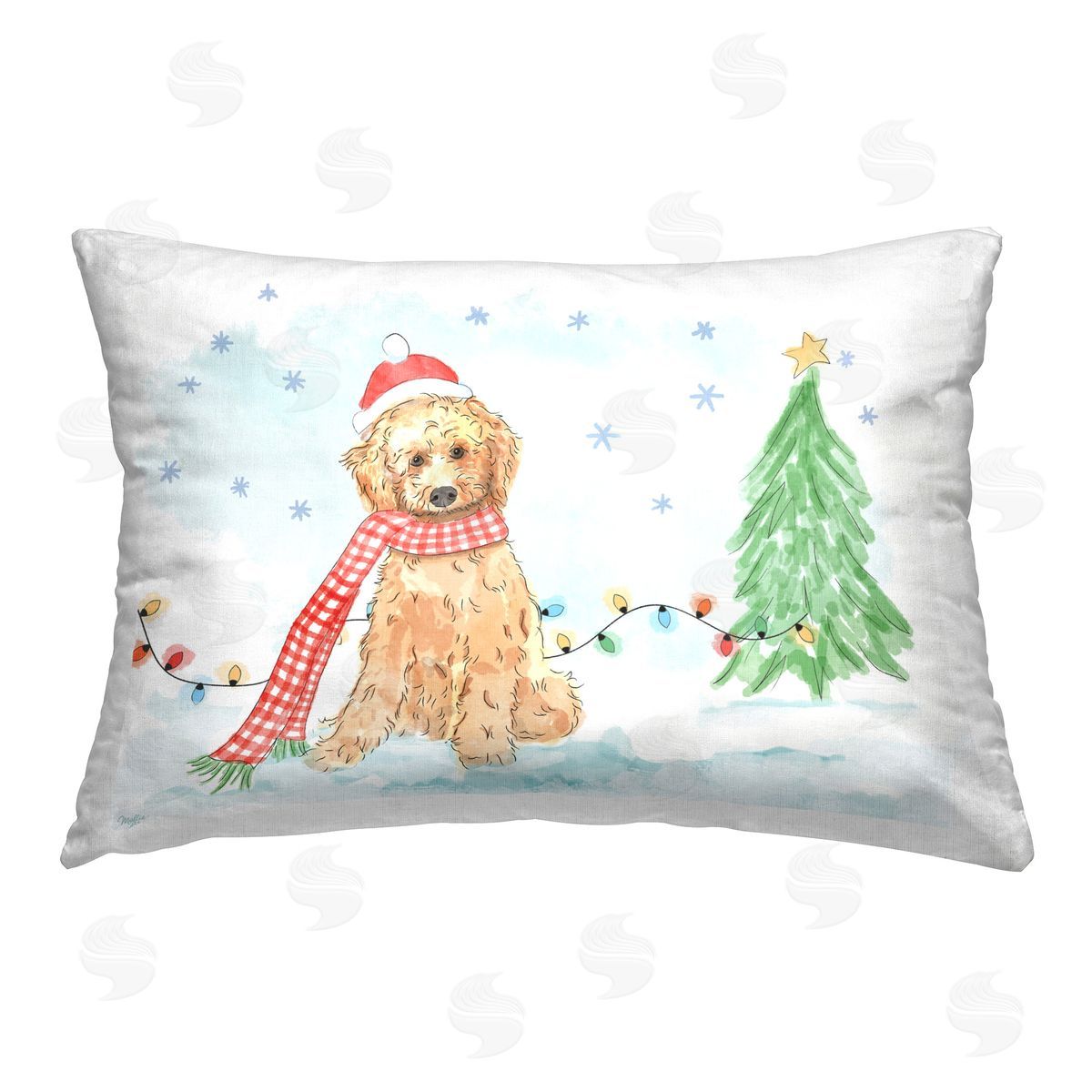 Mollie B. Snowy Dog Scenery Printed Plush Polyester Throw Pillow
