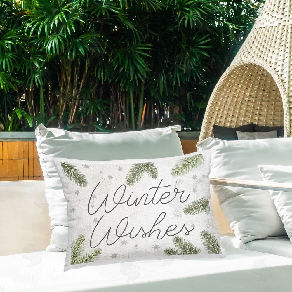 Stupell Studio Winter Wishes with Sprigs Outdoor Quick-Dry Polyester Printed Throw Pillow in Back Yard