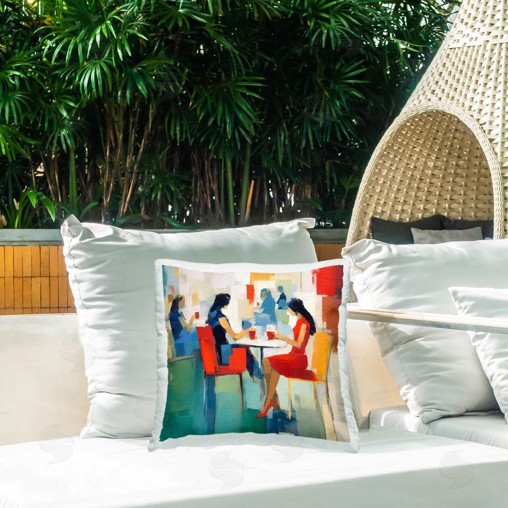 Irena Orlov Restaurant View Abstraction Outdoor Quick-Dry Polyester Printed Throw Pillow in Back Yard