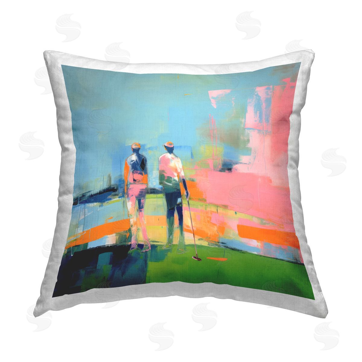 Irena Orlov Abstract Golfing Scene Printed Plush Polyester Throw Pillow