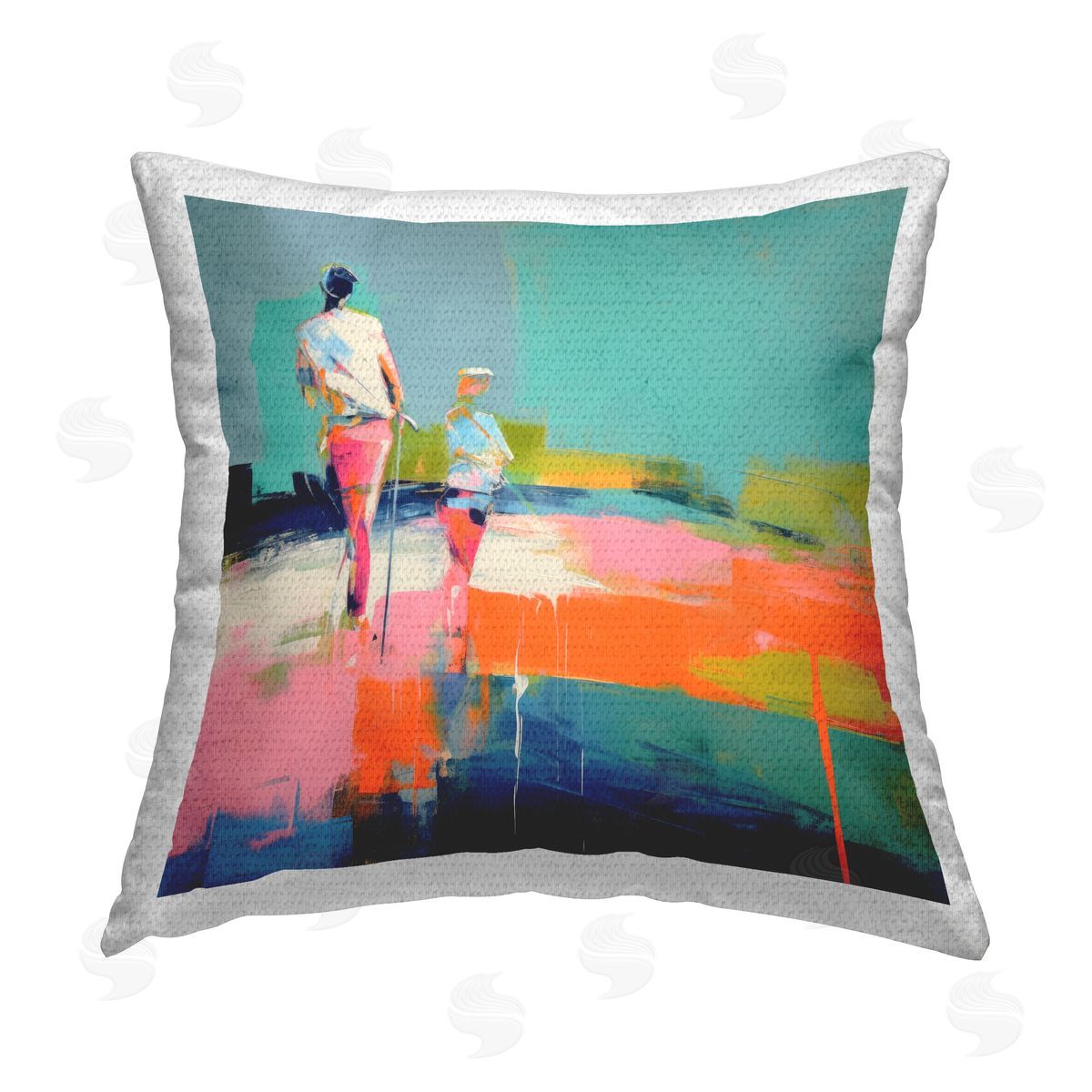 Irena Orlov People Golfing Abstraction Outdoor Quick-Dry Polyester Printed Throw Pillow