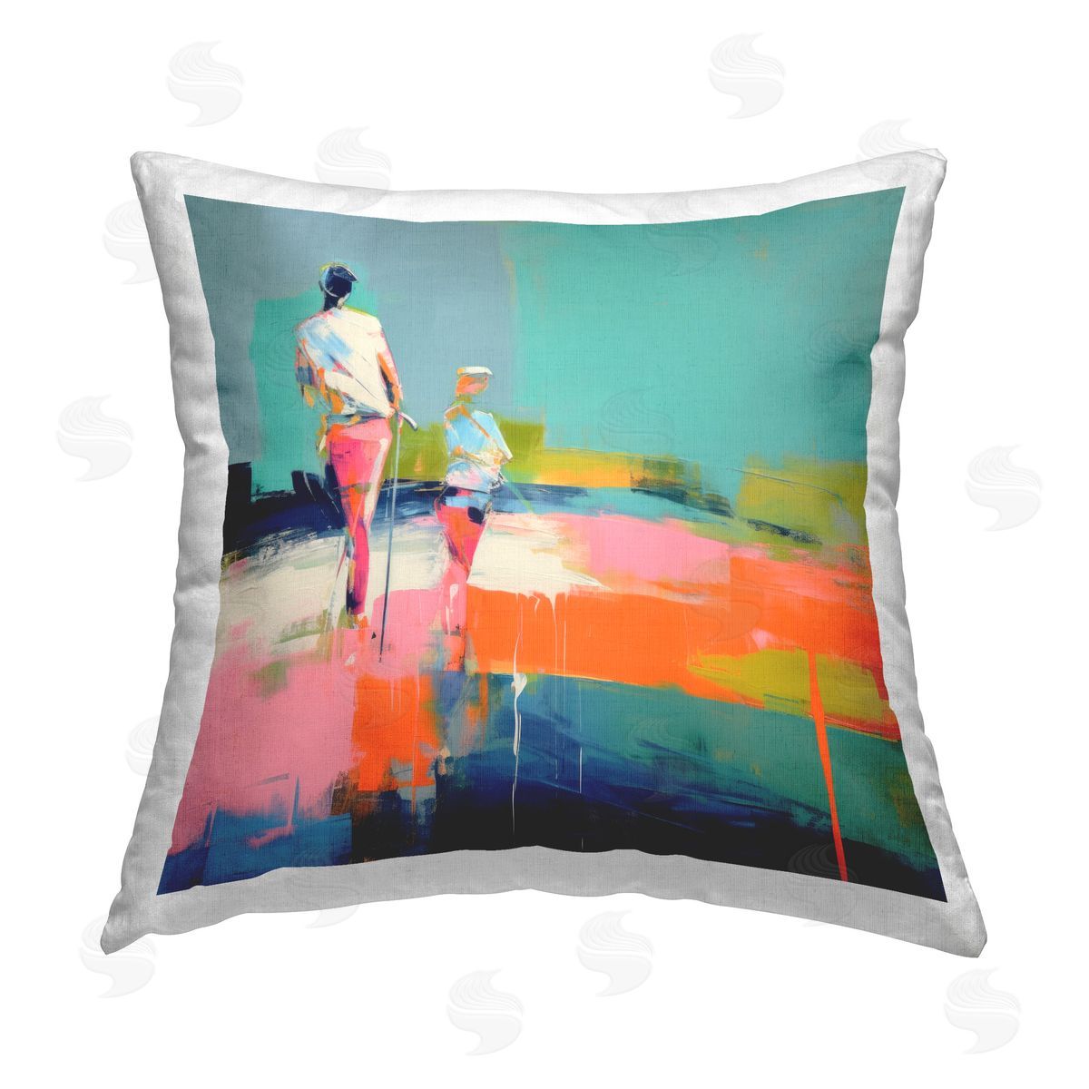 Irena Orlov People Golfing Abstraction Printed Plush Polyester Throw Pillow