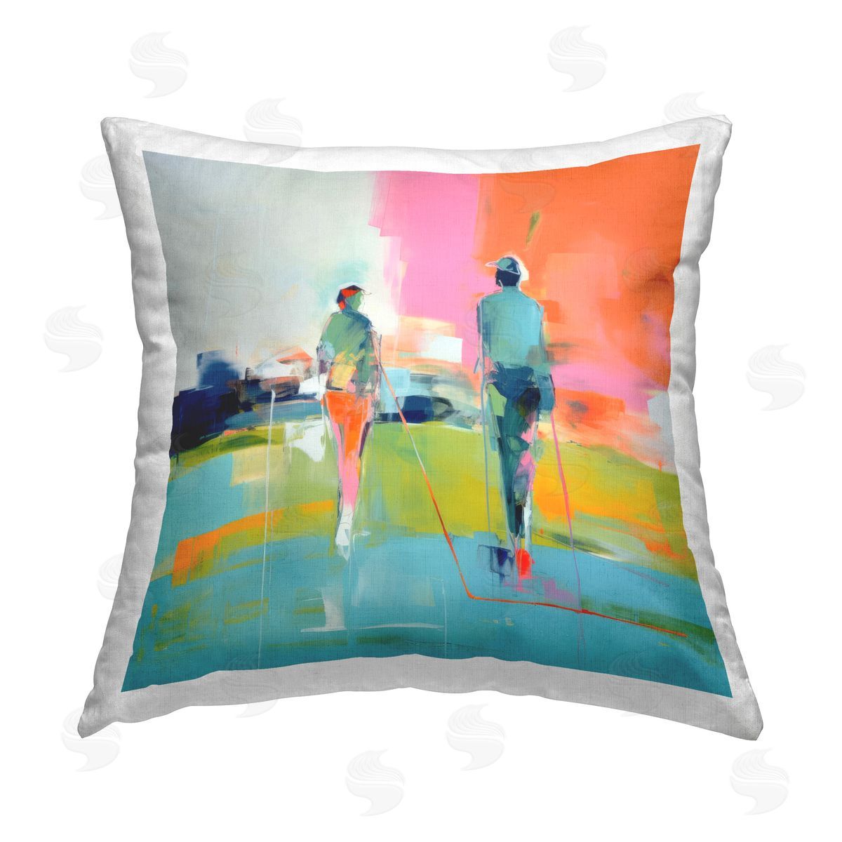 Irena Orlov Modern Golfers Scene Printed Plush Polyester Throw Pillow