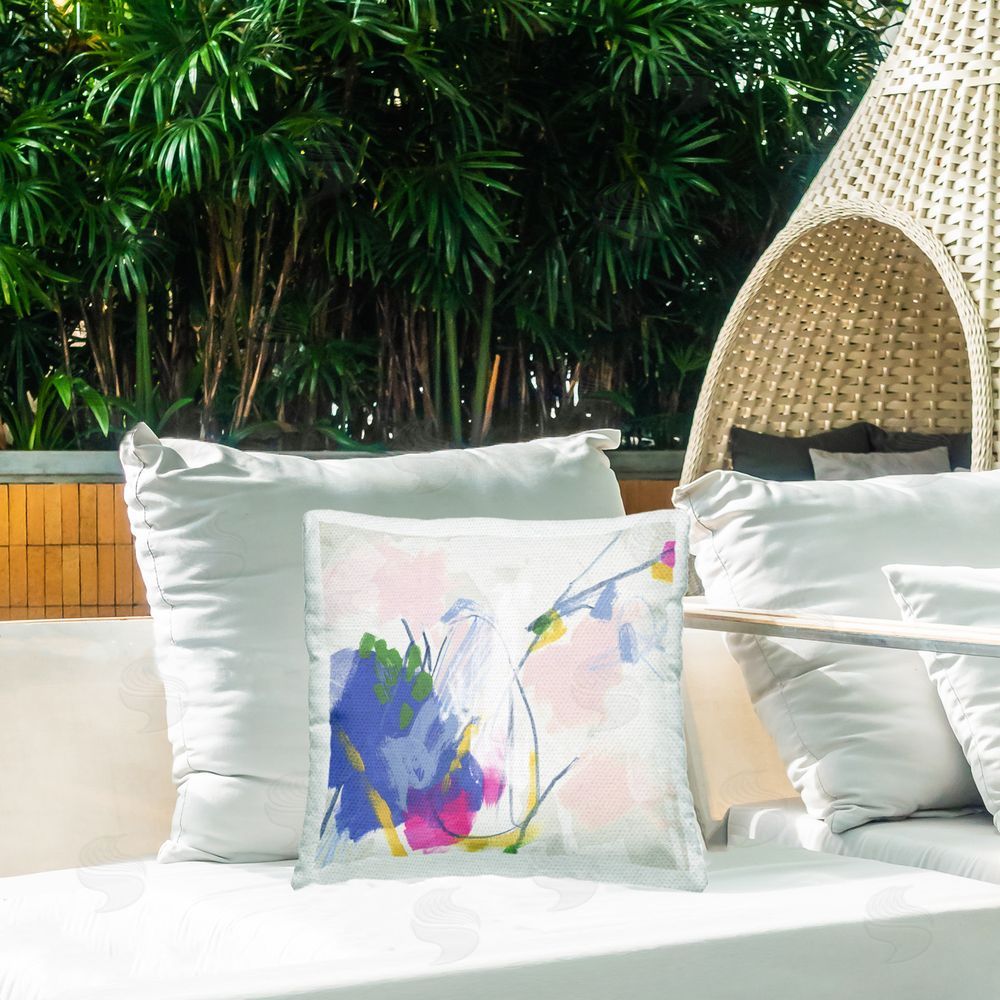 June Erica Vess Pink & Blue Abstraction Outdoor Quick-Dry Polyester Printed Throw Pillow in Back Yard