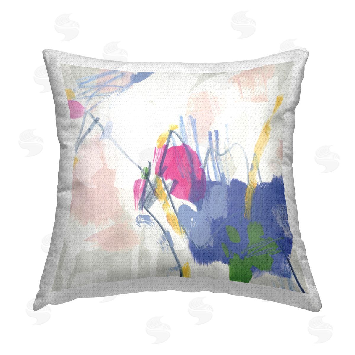 June Erica Vess Blue & Pink Abstract Scribble Outdoor Quick-Dry Polyester Printed Throw Pillow