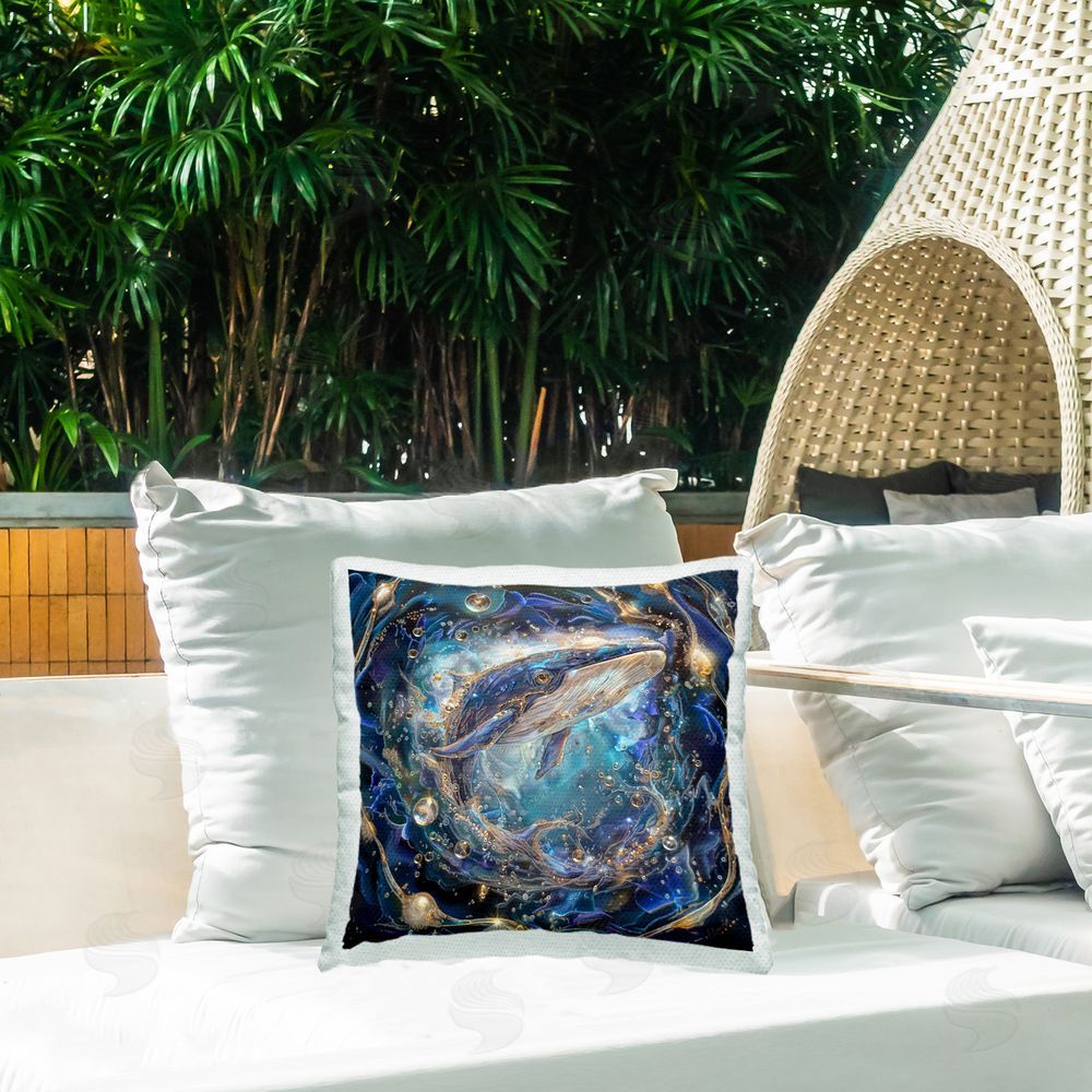 Lena Owens Echoes Of Abyss Whale Outdoor Quick-Dry Polyester Printed Throw Pillow in Back Yard