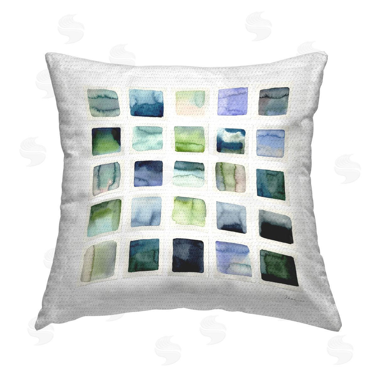 Stephanie Ryan Watercolor Patterned Squares Outdoor Quick-Dry Polyester Printed Throw Pillow
