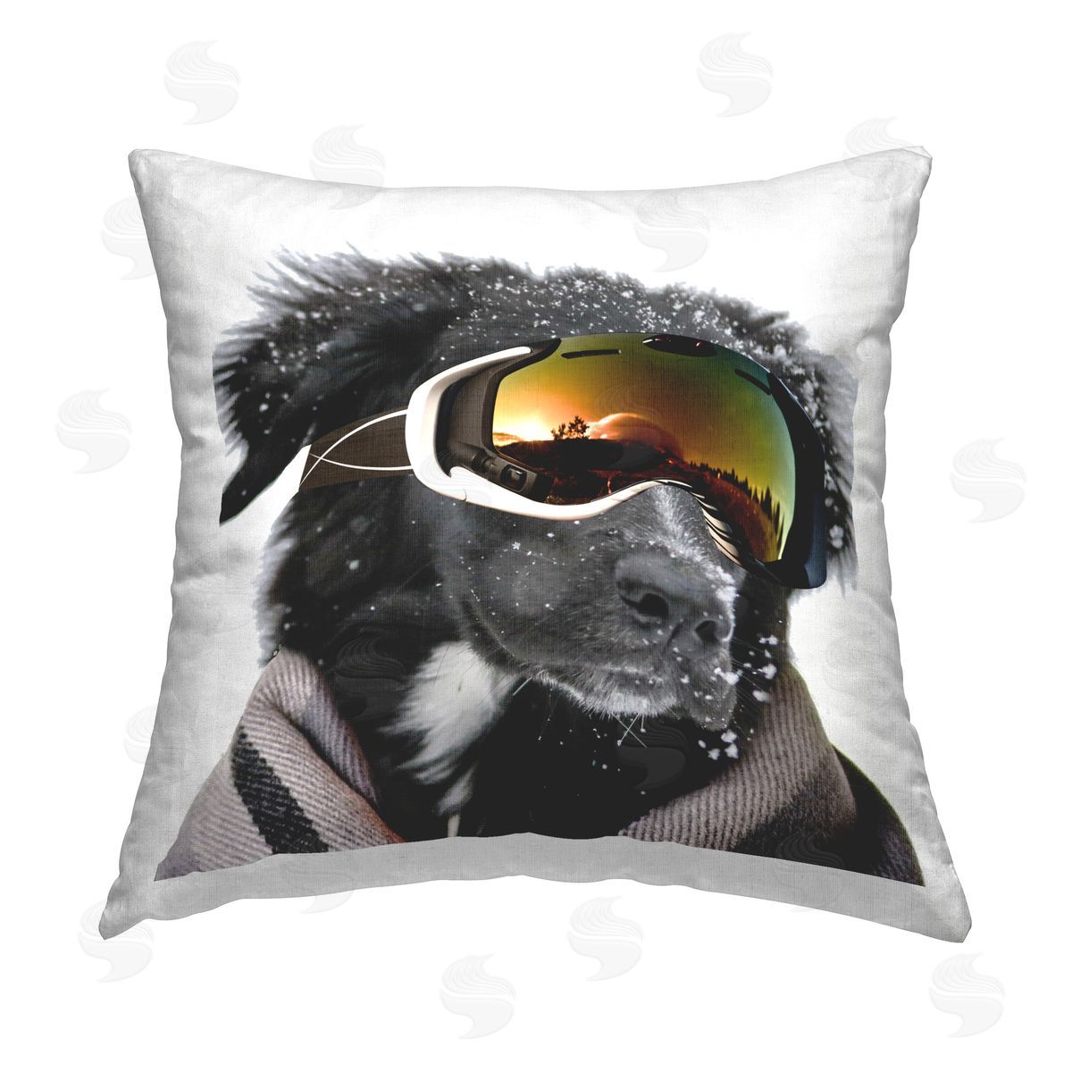 SD Graphics Studio Snowboarder Dog with Goggles Printed Plush Polyester Throw Pillow